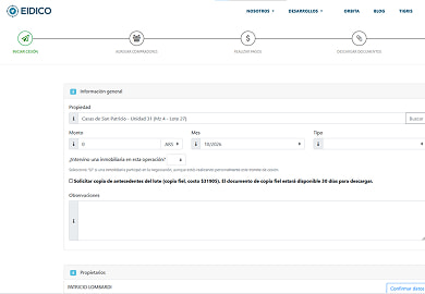 Eidico ownership transfer form showing the stages of the transaction